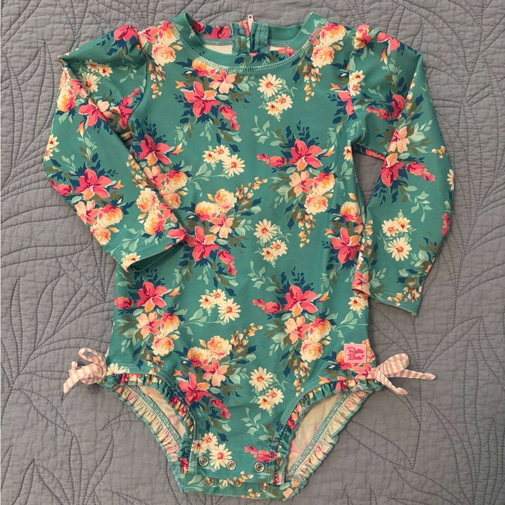 Ruffle Butts - Long Sleeve One Piece Rash Guard Swim Suit with Ruffles